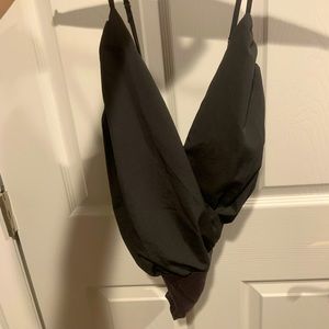 Cross front open back body suit